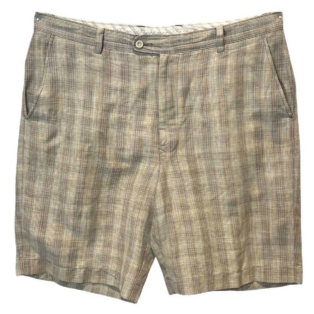 Tommy Bahama Linen Silk Plaid Flat Golf Shorts 38 Relaxed Fit Resort Casual‎